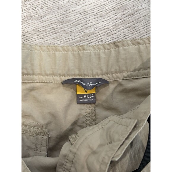 Eddie Bauer Travex Convertible Pants Mens 34 Tan Khaki Zip Off Hiking Cargos - Picture 3 of 7